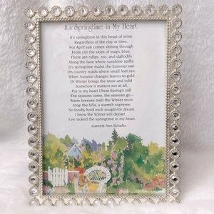 Vintage Silver Tone & Crystal Rhinestone Frame & Print 5x7 inches
